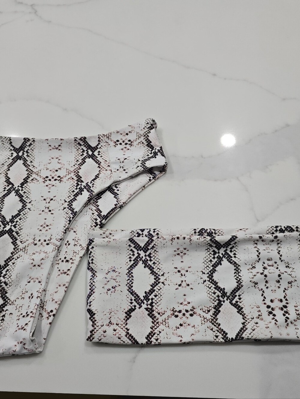 Snakeskin High Cut Bandeau Bikini Set S White Black